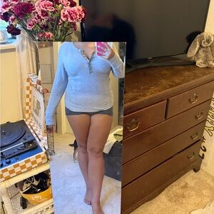 Aerie Light Gray Waffle Knit Top